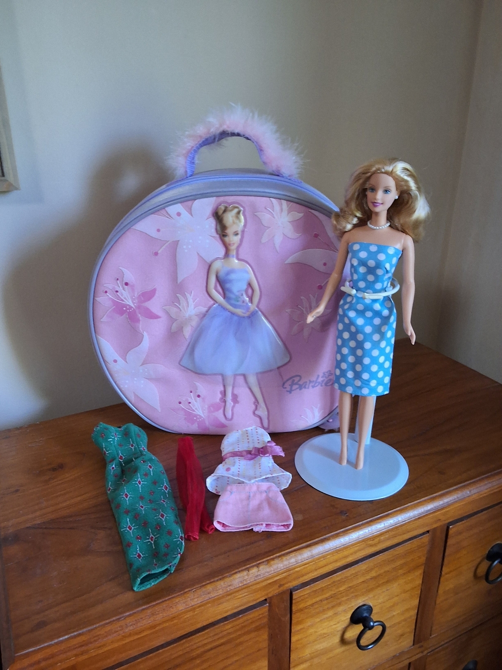 Barbie Doll With Three Outfits and A Pink Barbie Carry Case